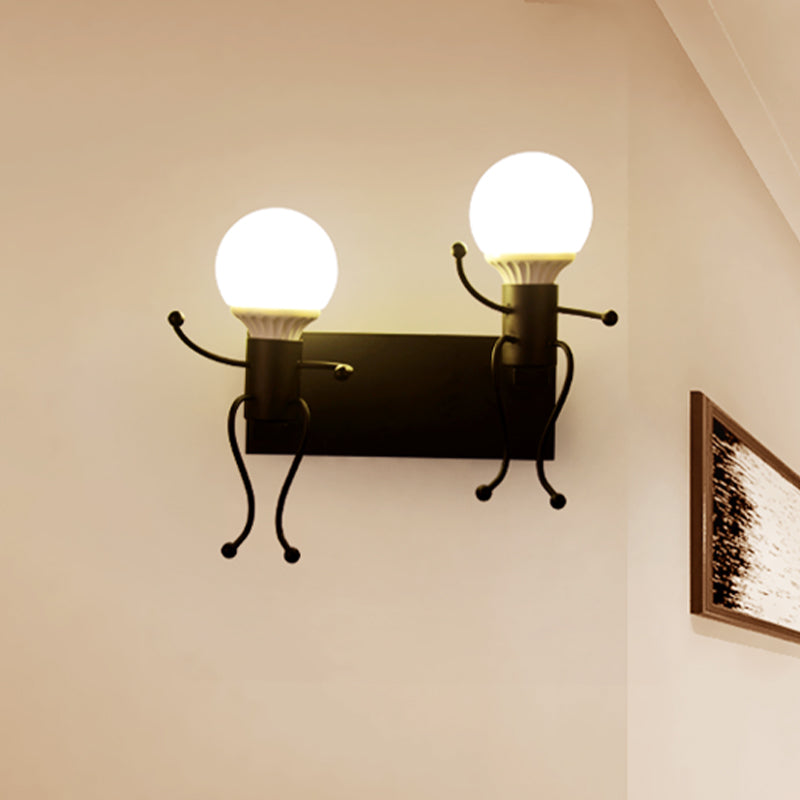 Rynx | Black/White Human Shape Wall Lamp Art Deco Metallic 1/2-Cap Bedside Wall-mounted Lighting