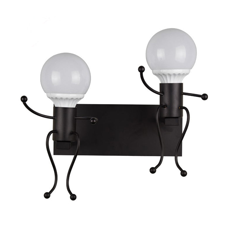 Rynx | Black/White Human Shape Wall Lamp Art Deco Metallic 1/2-Cap Bedside Wall-mounted Lighting