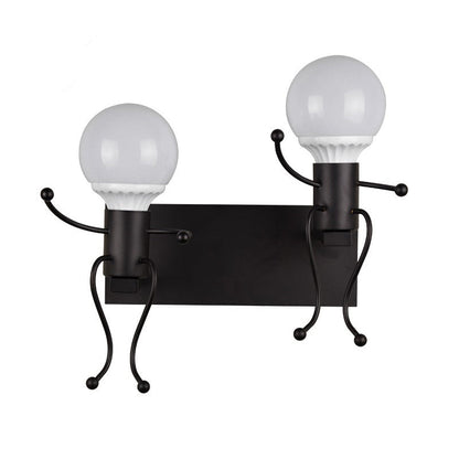 Rynx | Black/White Human Shape Wall Lamp Art Deco Metallic 1/2-Cap Bedside Wall-mounted Lighting