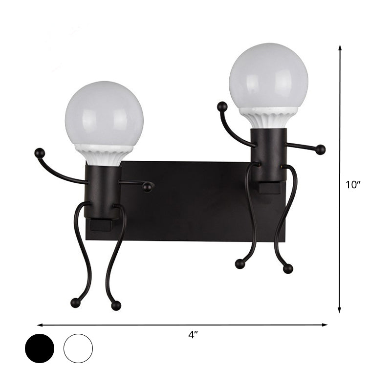Rynx | Black/White Human Shape Wall Lamp Art Deco Metallic 1/2-Cap Bedside Wall-mounted Lighting