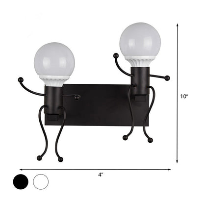 Rynx | Black/White Human Shape Wall Lamp Art Deco Metallic 1/2-Cap Bedside Wall-mounted Lighting