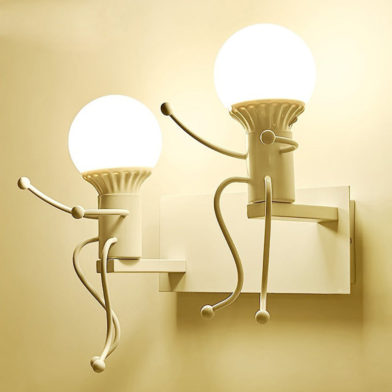 Rynx | Black/White Human Shape Wall Lamp Art Deco Metallic 1/2-Cap Bedside Wall-mounted Lighting