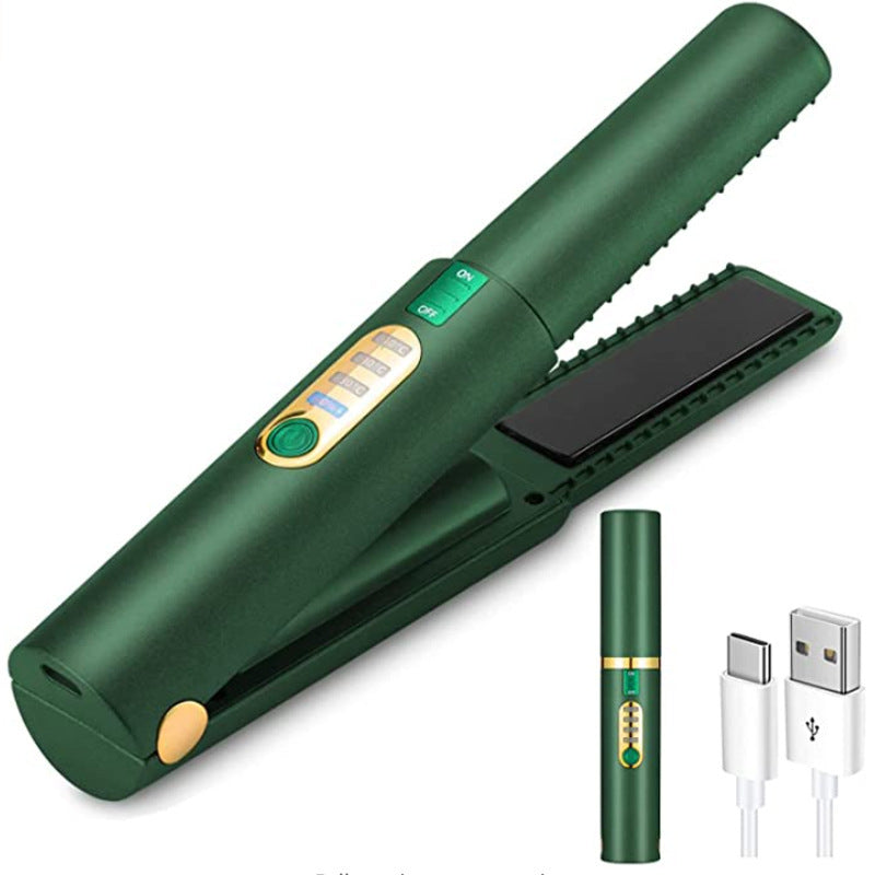RYNX | USB rechargeable mini wireless ceramic hair straightener for home use Green