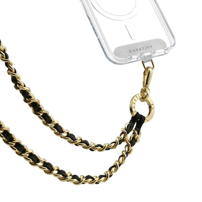 Rynx | Leather chain shoulder strap - Black in champagne gold