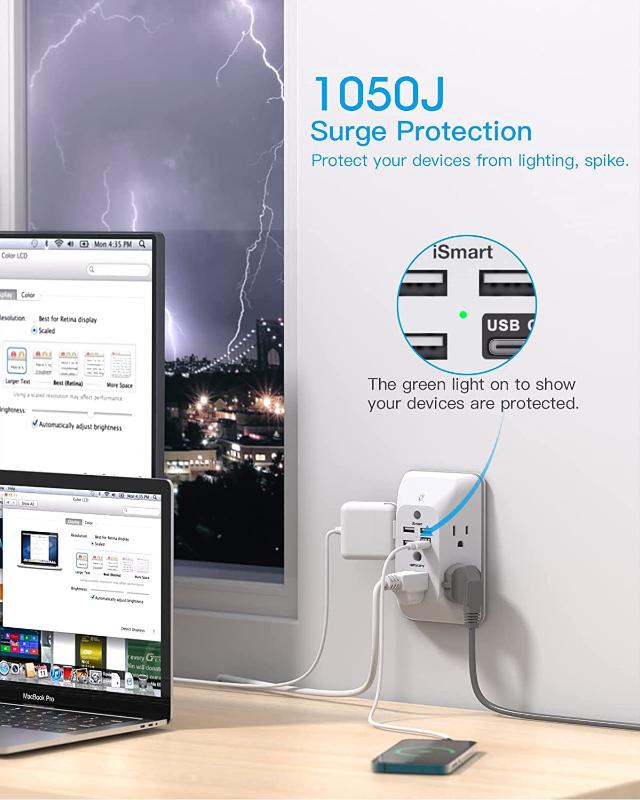 Rynx | Outlet Extender with Night Light, Multi Plug Outlet, USB Wall Charger Surge Protector