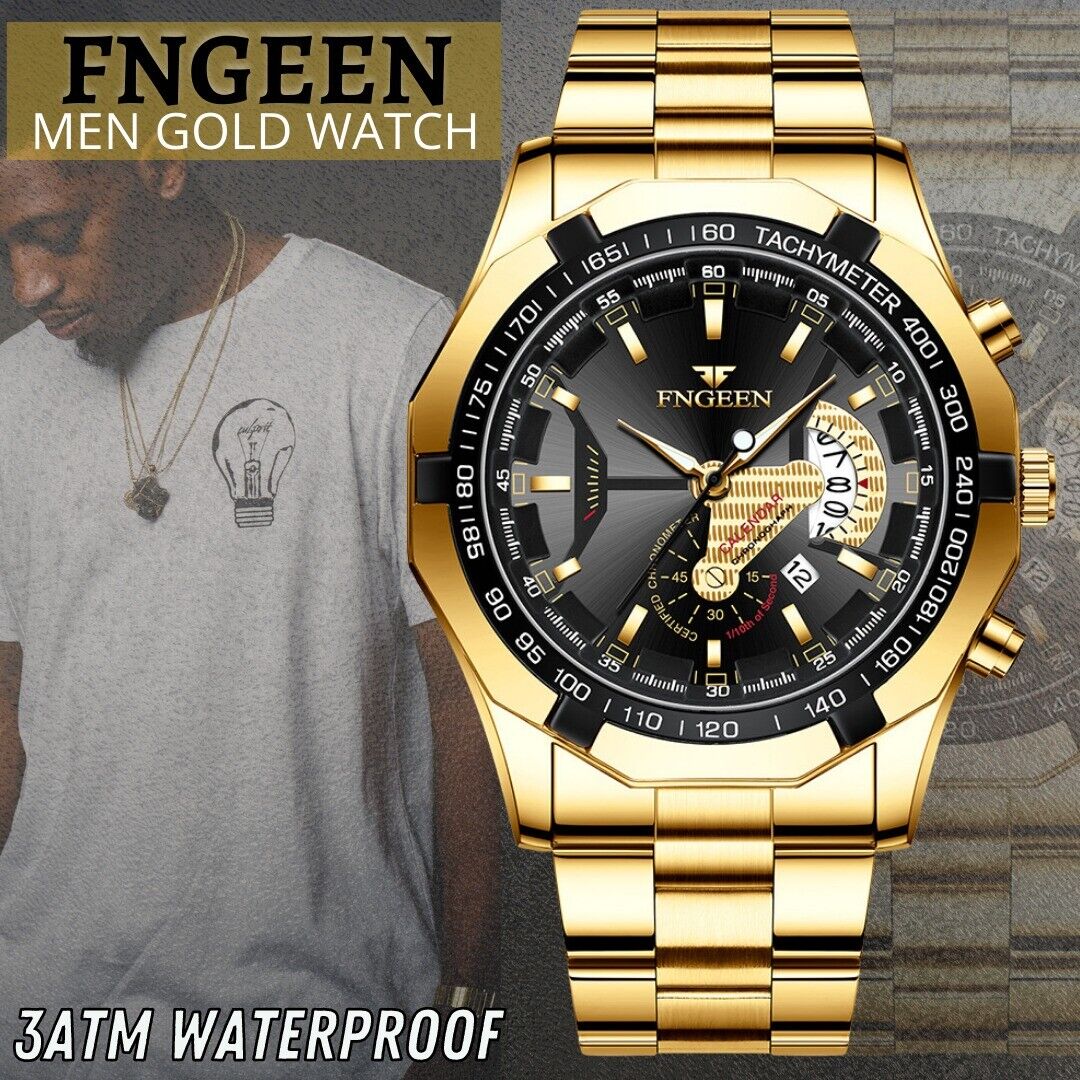 Rynx | Waterproof Gold Men's Watch Classic Stainless Steel Quartz Wristwatch For MEN