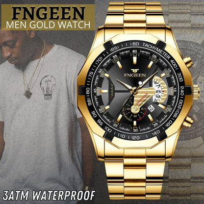 Rynx | Waterproof Gold Men's Watch Classic Stainless Steel Quartz Wristwatch For MEN