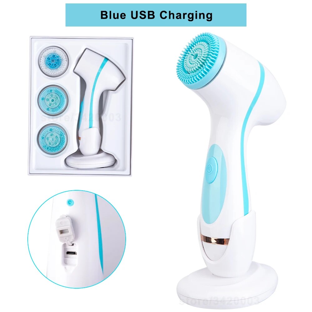 Rynx | 3-in-1 Sonic Rotating Facial Cleansing Brush: Waterproof, Rechargeable & Deep Cleaning Spa System