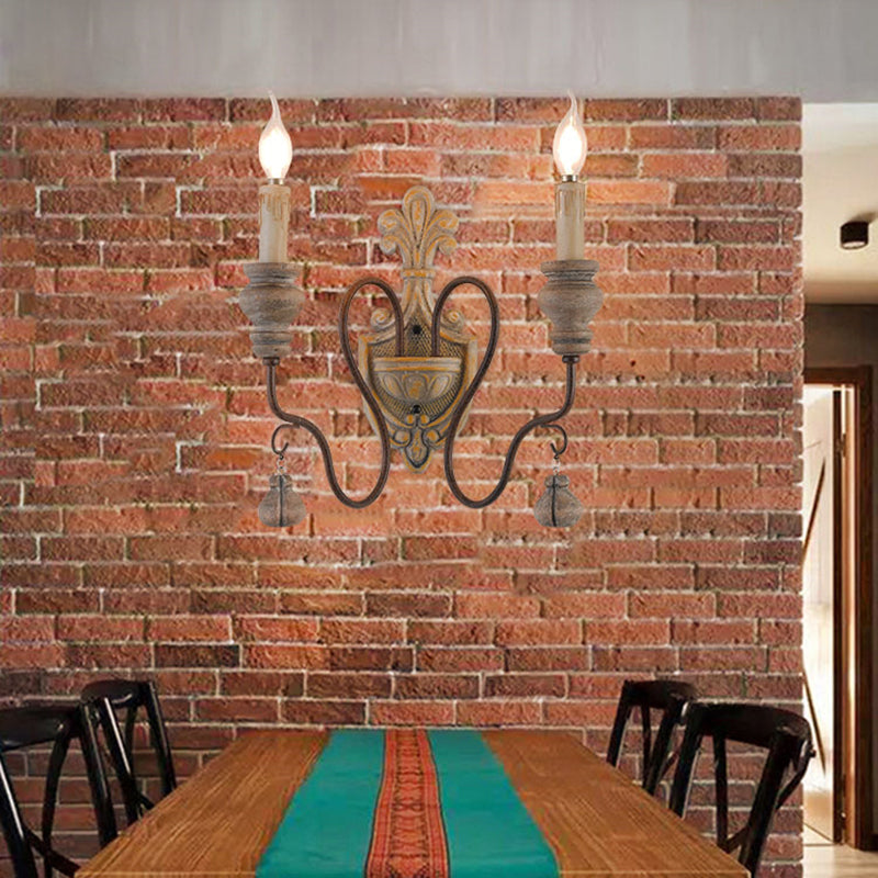Rynx | Wild wood curved arm wall lamp Vintage metal 1/2 lights dining room wall light
