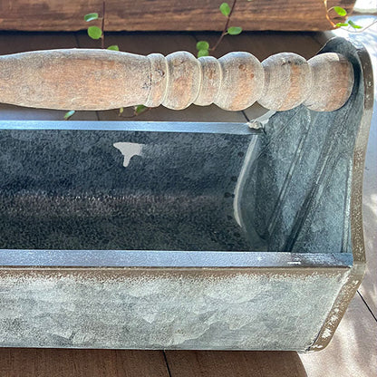 Rynx | Rusty patina galvanized metal caddy with wooden spool handle