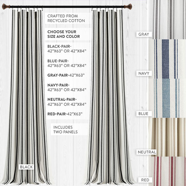 Rynx | Eco-friendly farmhouse striped yarn-dyed curtains, choose your color and size