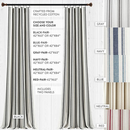 Rynx | Eco-friendly farmhouse striped yarn-dyed curtains, choose your color and size