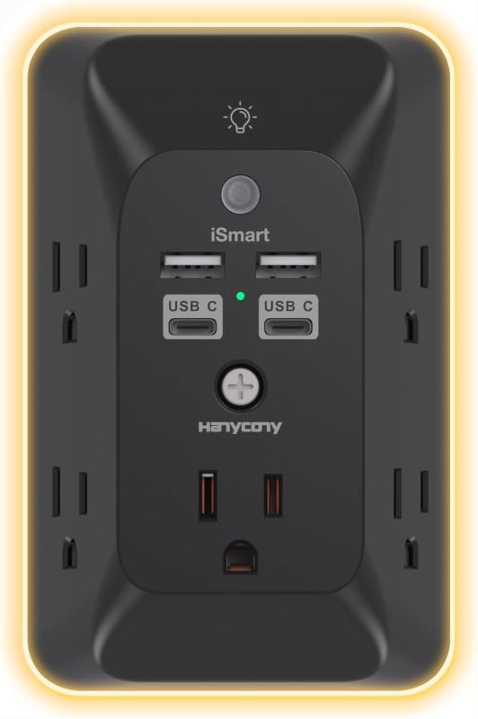 Rynx | Outlet Extender with Night Light, Multi Plug Outlet, USB Wall Charger Surge Protector