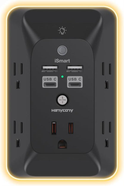 Rynx | Outlet Extender with Night Light, Multi Plug Outlet, USB Wall Charger Surge Protector