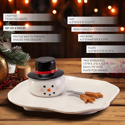 Rynx | Snowman Serving Plate with Dip Bowl and Spatula