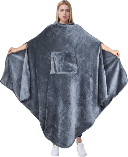 Rynx | Fleece Carry Blanket Poncho - Warm Cozy Travel Wrap Cape