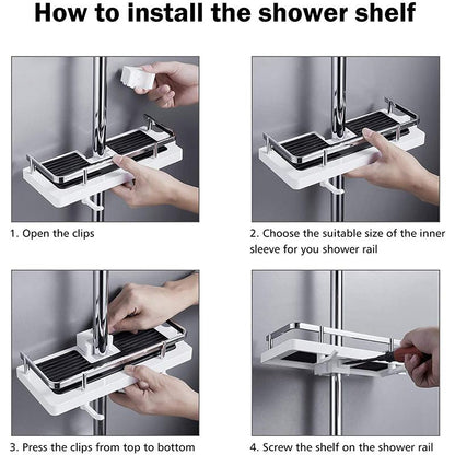 Rynx | Bathroom Shelf Caddy for Shower Rail, No Drilling Pole Shower Storage Rack Holder