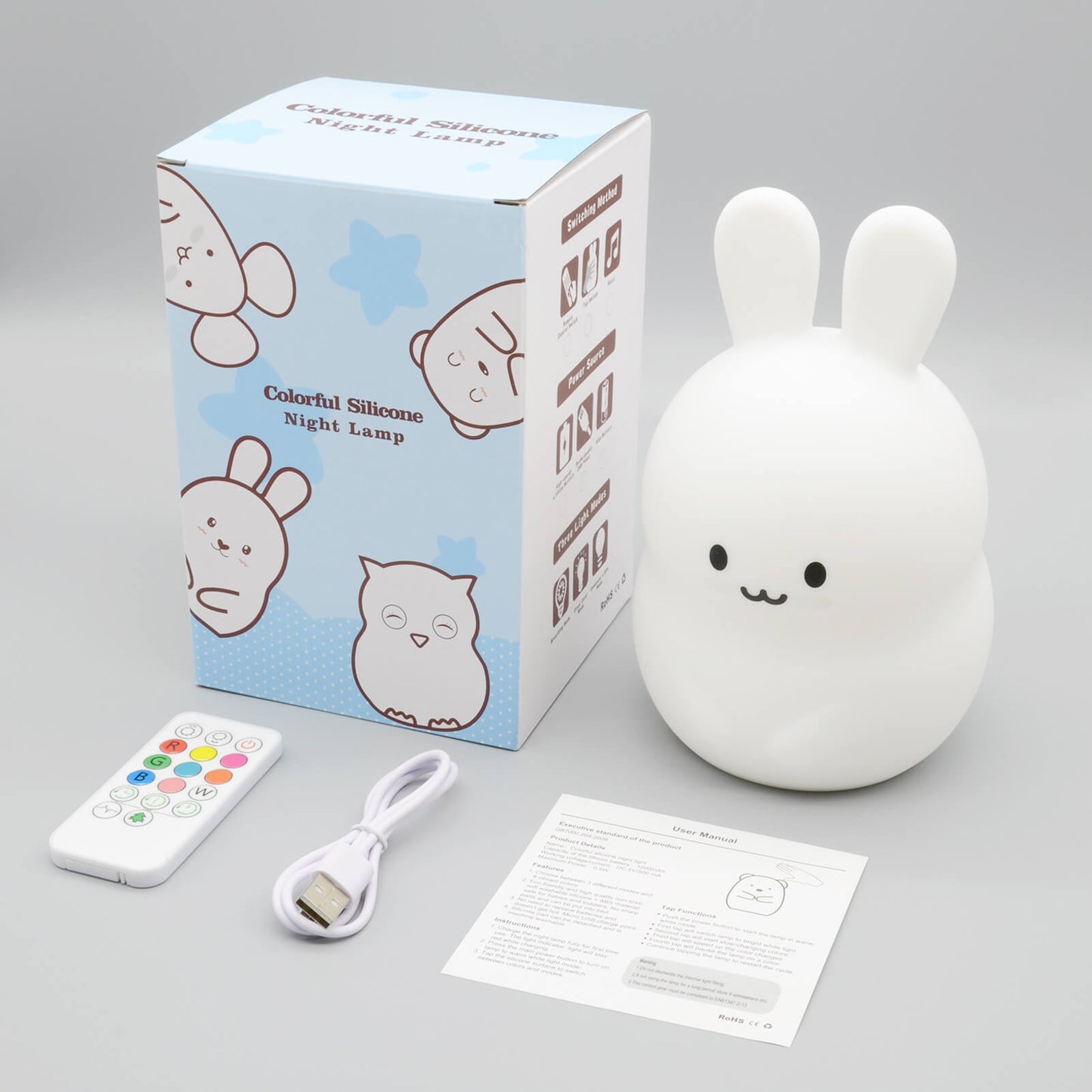 Rynx | Modern Creative Sweet Rabbit Pat Silicone USB LED Night Light Table Lamp