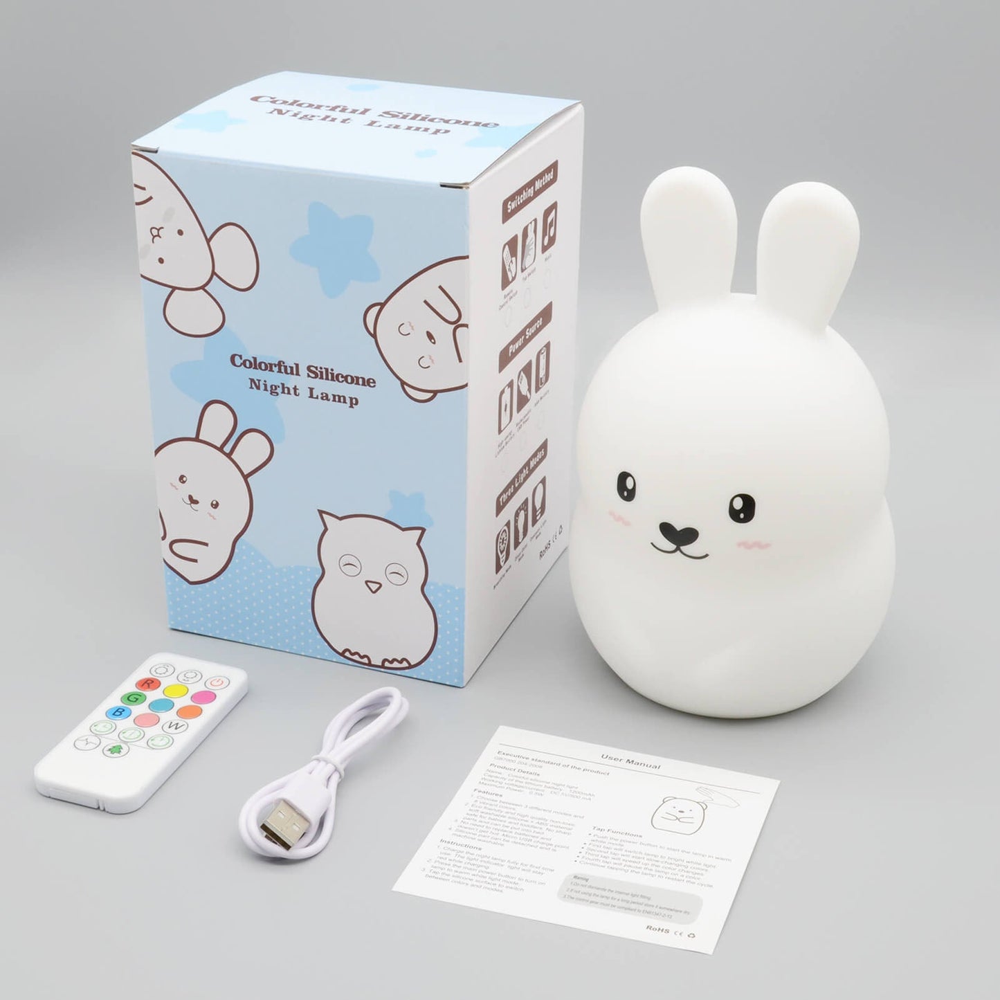 Rynx | Modern Creative Sweet Rabbit Pat Silicone USB LED Night Light Table Lamp