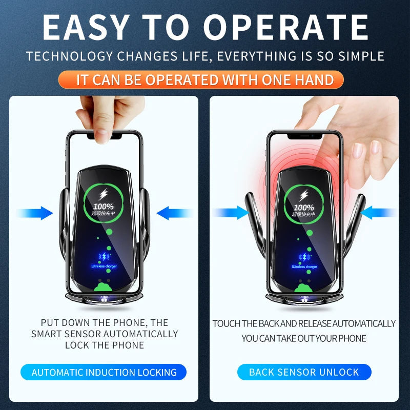 Rynx | 2-in-1 Wireless Car Charger & Phone Holder Automatic Clamping - Fast Charging Secure Universal Compatibility Adjustable & Practical