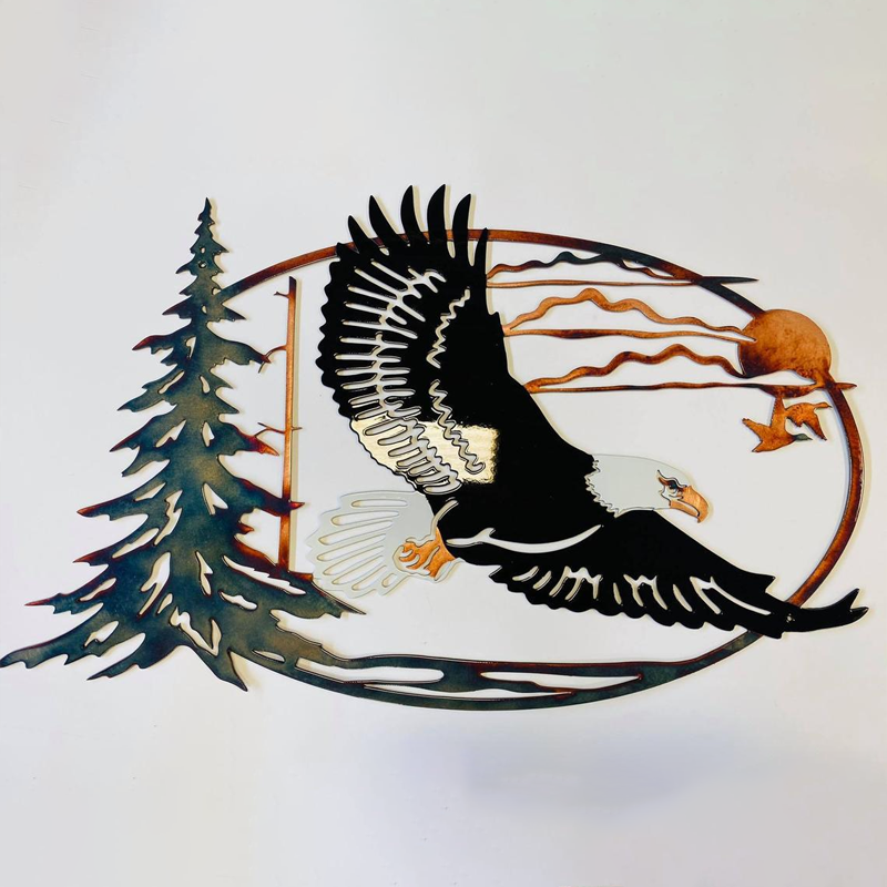 Rynx | Solo Mallard Hunting & Trout Fishing Scene Creative Metal Wall Art Craft