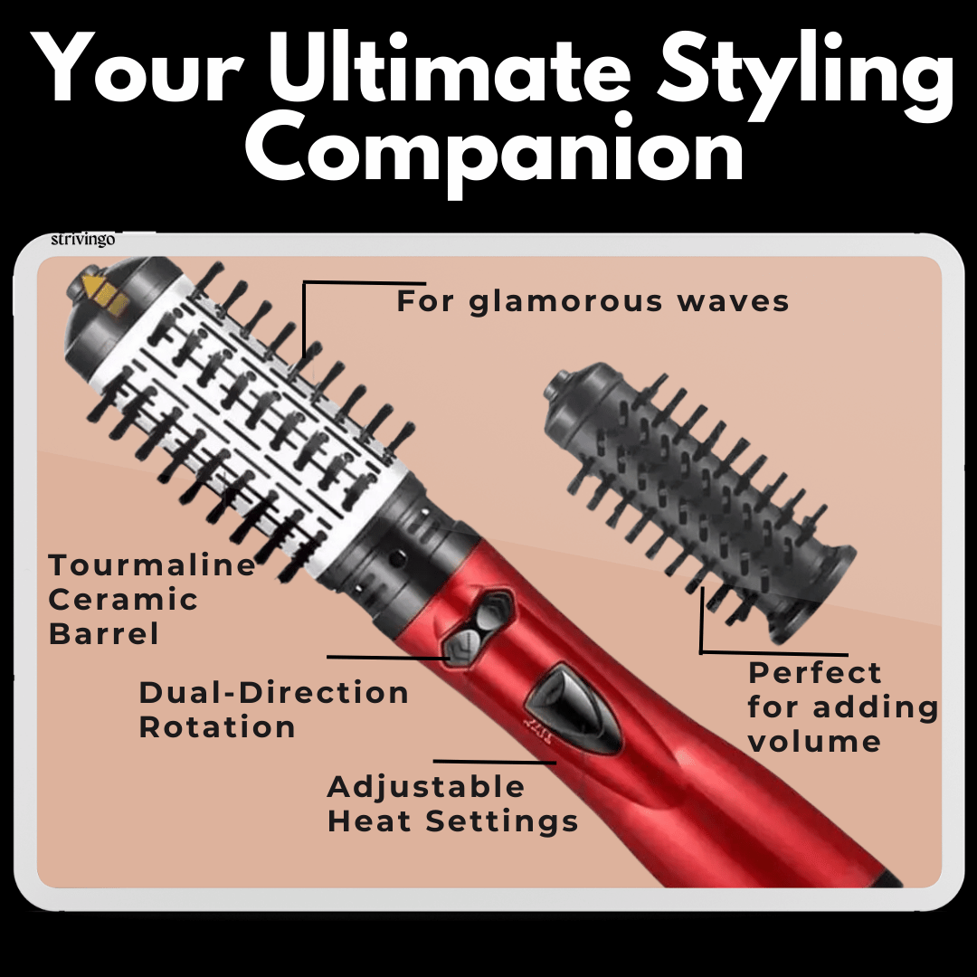 RYNX | 3-In-1 Rotating Hair Dryer And Styler With Adjustable Temperature For Effortless Curls And Waves