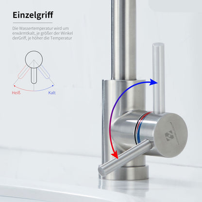 Rynx | Stainless Steel Low Pressure Basin Mixer Brushed Single Lever Faucet Bathroom