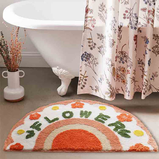 Rynx | Pink and white flowers semicircle bathroom mat
