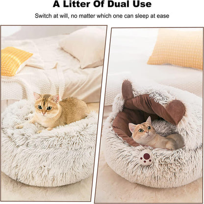 Rynx | Round Fluffy Cat Bed, Pet Bed Calming Cave Bed