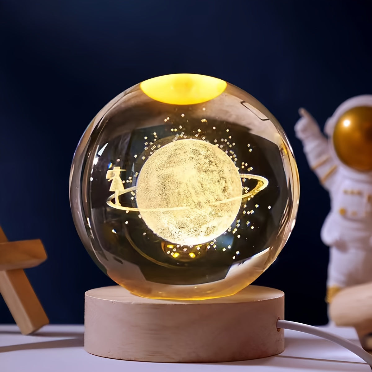 Rynx | LuminaSphere - 3D Crystals Ball LED Table Lamp with Wooden Base