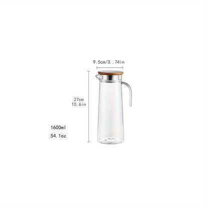 Rynx | Water Pitcher with Lid – 37.1oz/54.1oz Heavy Duty Drink Pitcher – Stainless Steel or Wooden Lid – Ideal for Juice, Bubble Tea, Summer Drinks – Kitchen and Home