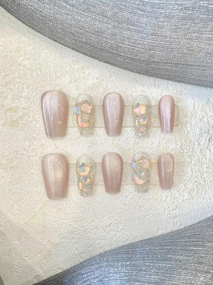 Rynx | Handmade Wearable Armor Blooming Student Pregnant Women Can Use Removable Fake Nail Patches Short Square Nail Shaped Piece