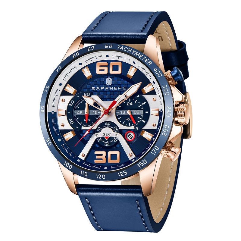 Rynx | Men's stainless steel quartz watch with leather strap
