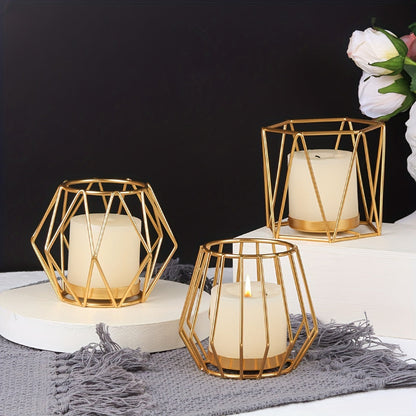 Rynx | Golden Metal Candle Holder Set - Stylish Table Decoration