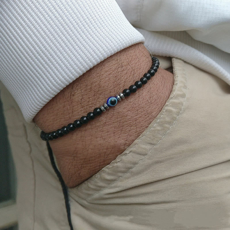 RYNX | Made 4mm Natural Stone Bracelet with Evil Eye - Thor Edition for Men Obsidian