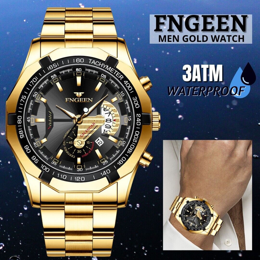 Rynx | Waterproof Gold Men's Watch Classic Stainless Steel Quartz Wristwatch For MEN