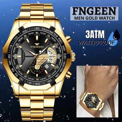 Rynx | Waterproof Gold Men's Watch Classic Stainless Steel Quartz Wristwatch For MEN