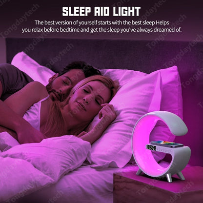 Rynx | Multifunctional wireless charger alarm clock speaker APP control RGB night light charging station for iPhone 11 12 13 14 Samsung