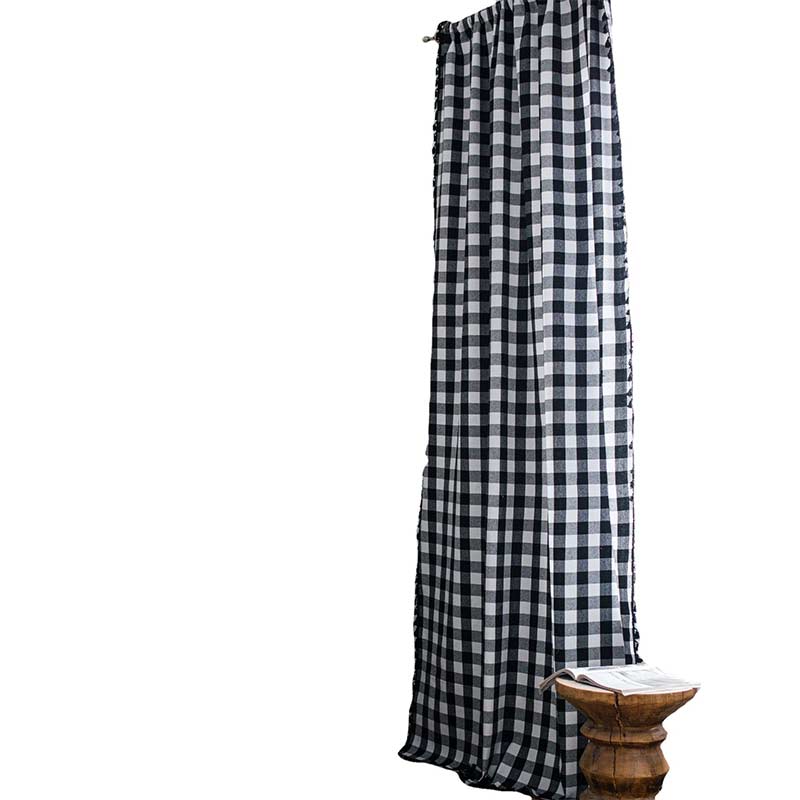 Rynx | Black & White Checked Cotton-Linen Curtain