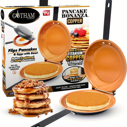 Rynx | Steel Double-Sided Pan – Nonstick Copper Pancake Maker, Easy to Flip Frying Pan for Fluffy Pancakes, Omelets and Frittatas, Dishwasher Safe
