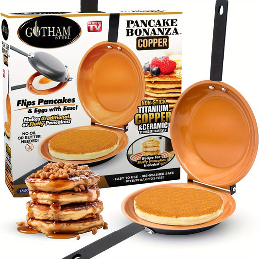 Rynx | Steel Double-Sided Pan – Nonstick Copper Pancake Maker, Easy to Flip Frying Pan for Fluffy Pancakes, Omelets and Frittatas, Dishwasher Safe