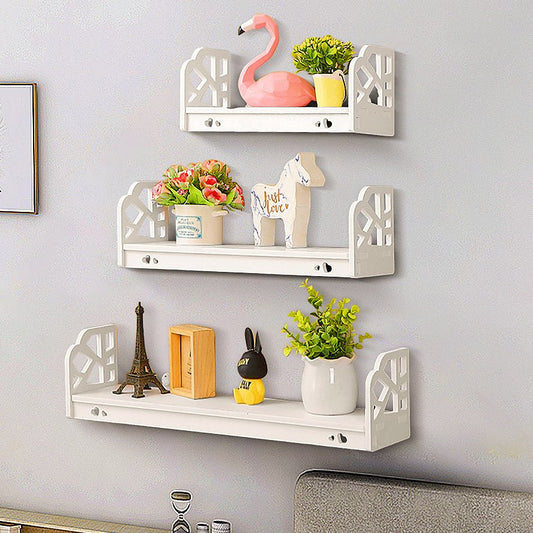 Rynx | Set with 3 Wall Shelves Retro Floating Wall Shelves Modern Display Shelf Plant Holder Bathroom Storage Shelf for Home Office Bedroom Kitchen Bathroom Decor Gifts White