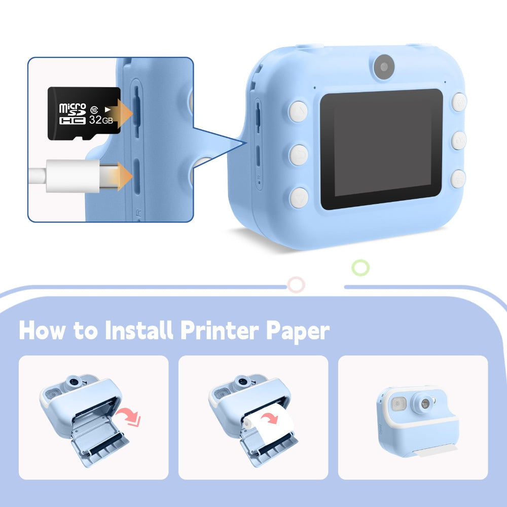 Rynx | Kids Instant Print Camera, 1080P Rechargeable HD Kids Digital Camera with 32G SD Card