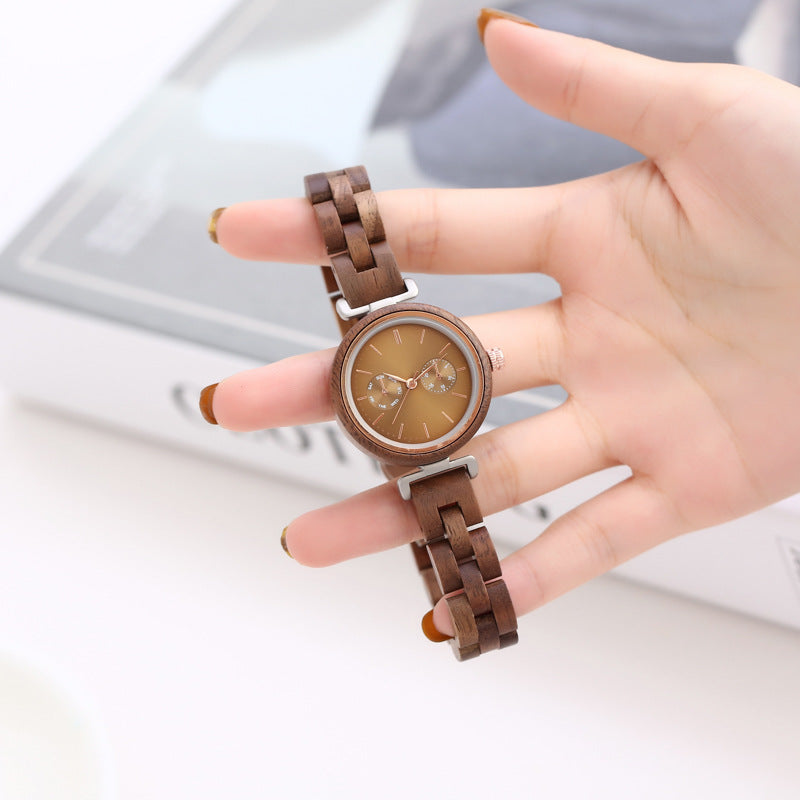 Rynx | Ladies' Quartz Round Analog Ebony Wood Watch