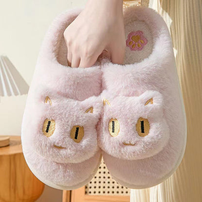 Rynx | Cozy Plush Cat Head Slippers for Couples - Soft Cotton Slippers for Winter Warmth