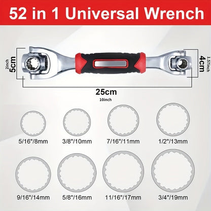 Rynx | 52 in 1 Multi-Functional Socket Wrench Set – 8-19mm Non-Slip Handle with Rotating Bone Design, Universal Wrench Tool