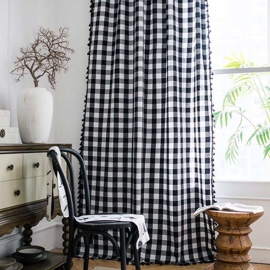 Rynx | Black & White Checked Cotton-Linen Curtain