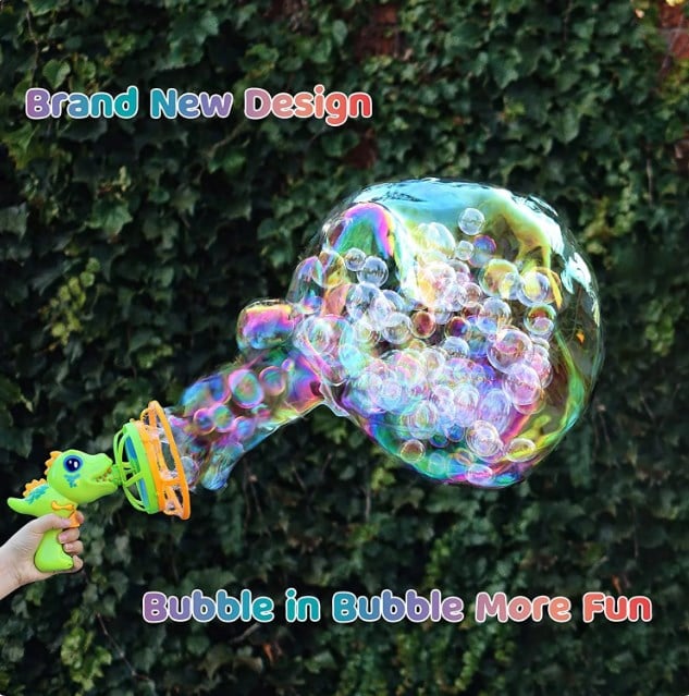 Rynx | Dinosaur Bubble Blower — Quiet Electric Bubble Machine for Kids