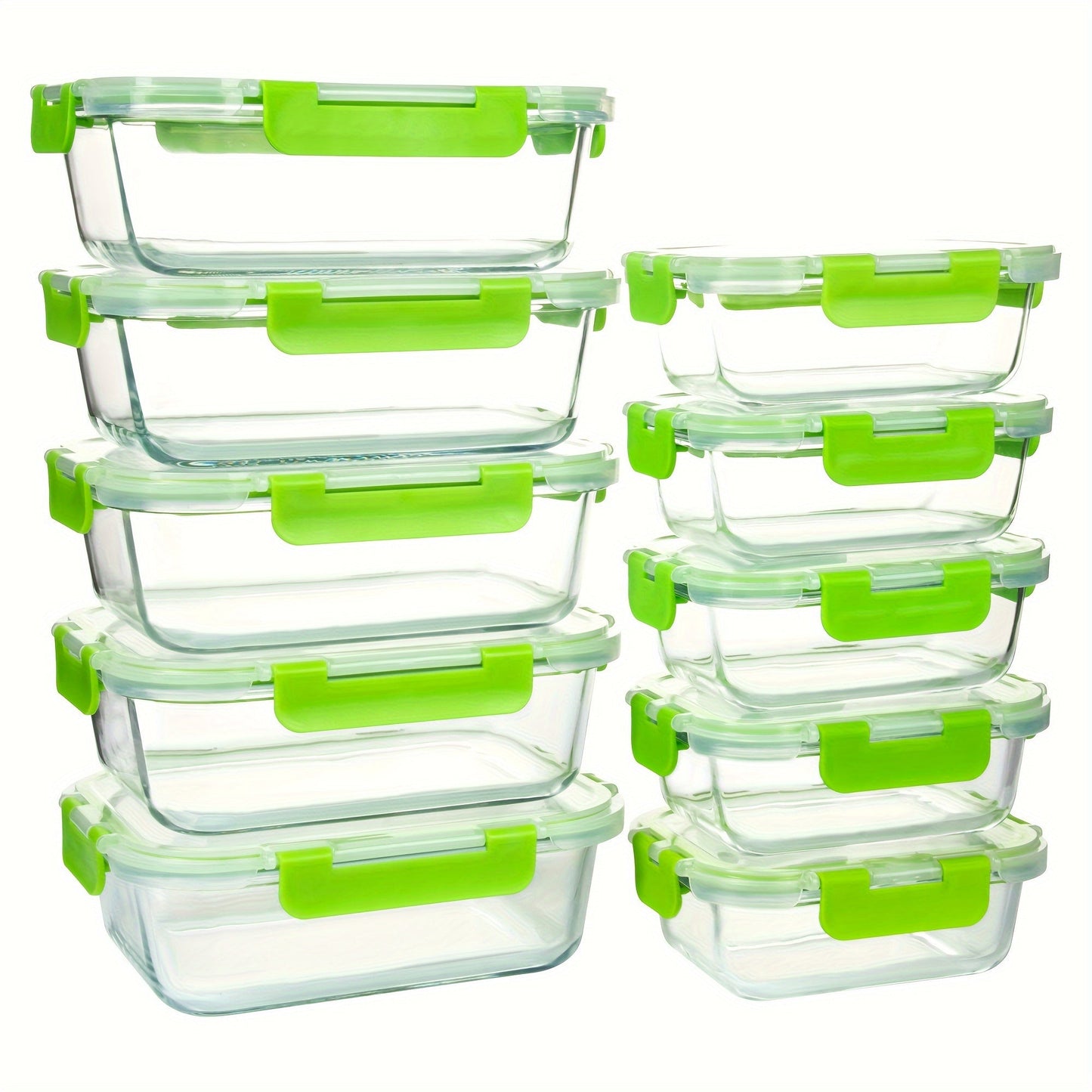 Rynx | 10-Pack Glass Meal Prep Containers Set with Airtight Lids – Durable Food Storage & Glass Lunch Boxes for Home, Kitchen, Office Green
