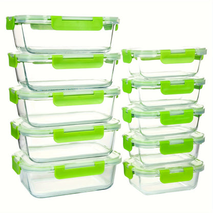 Rynx | 10-Pack Glass Meal Prep Containers Set with Airtight Lids – Durable Food Storage & Glass Lunch Boxes for Home, Kitchen, Office Green
